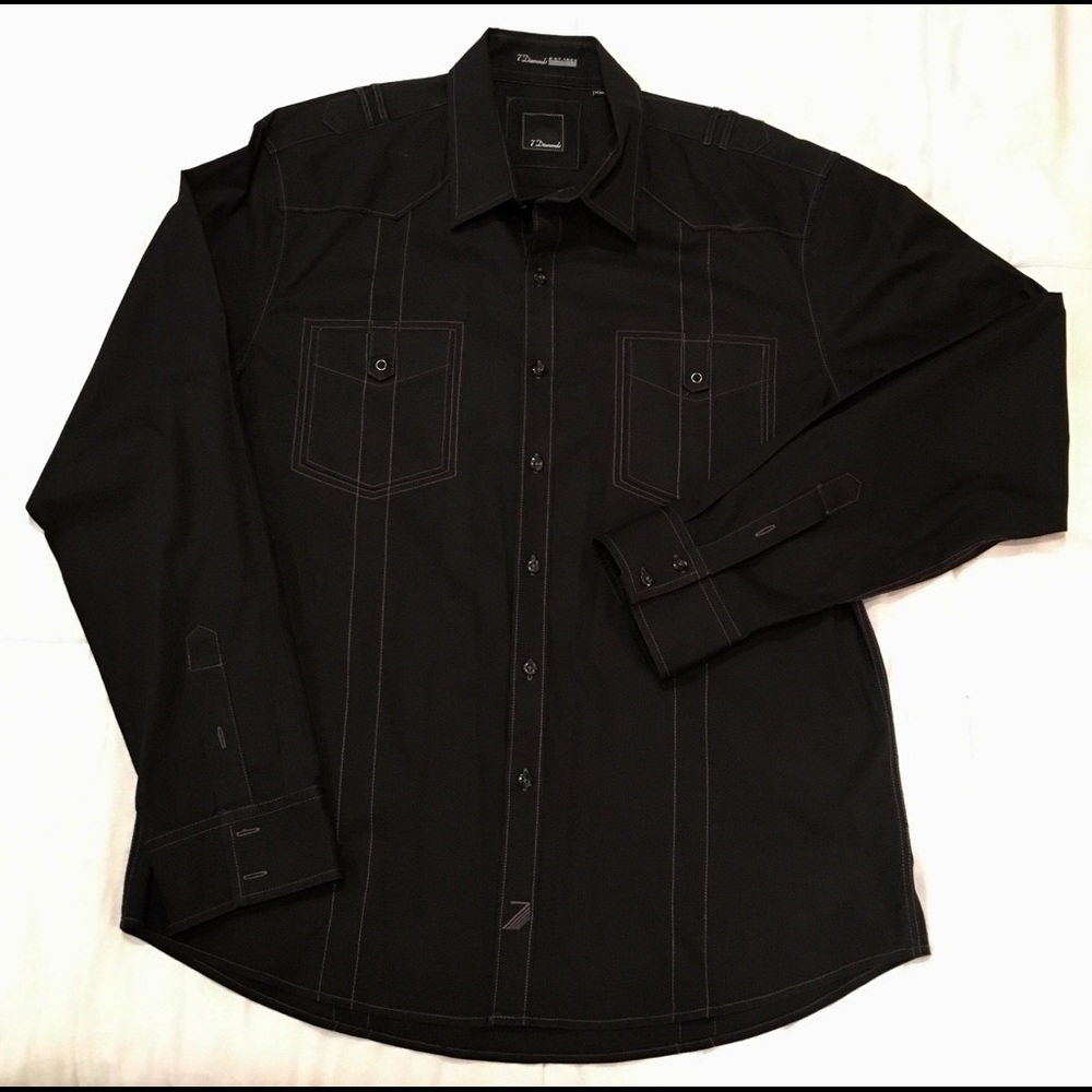 7 Diamonds Long Sleeve Black Shirt XL